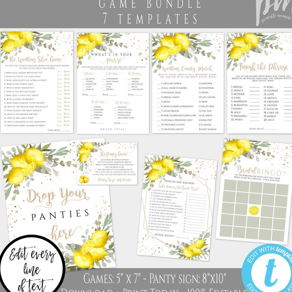 Lemon Bridal Shower Games Package Template, Games Bundle, Citrus Shower, Printable Games Editable Party Games She Found Her Main Squeeze LGB