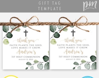 1st Communion Faith Plants the Seed Love Makes it Grow Favor Tag, Baptism Succulent Favor Tags, Editable Template, Cactus or Plant Tag, BAP8