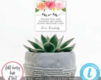 Mother's Day Gift Plant Tag Template, Editable Plant Marker, Printable Cactus Tag, Succulent Gift Tag, Mother's Day Tag, Plant Mom Tag