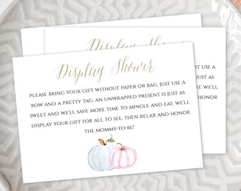 Pumpkin Display Shower Card Insert Template, Printable Pink + Blue Pumpkin Baby Shower, Fall Gender Reveal Shower, Editable Insert Card GRPS