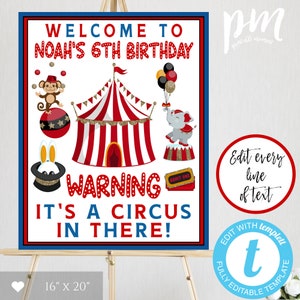 Circus Birthday Welcome Sign Template, Carnival Birthday Welcome Poster, Circus Theme Party, Circus Sign, Big Top, Circus Carnival, BPC2
