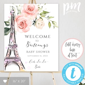 Eiffel Tower Welcome Sign Template for Baby Shower Paris Theme Welcome Sign Ooh La La Bebe, Baby Shower Printable French Welcome Poster BSP3