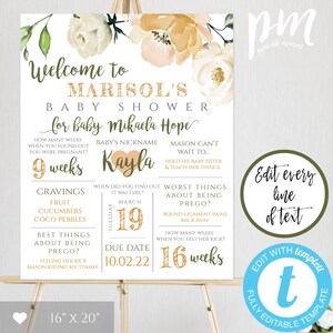 Plantilla de tablero de estadísticas de embarazo de baby shower de otoño, póster de recuerdo de embarazo de género neutro, tablero de hitos del embarazo, signo de regalo de embarazo