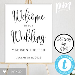 Wedding Welcome Sign Template, Welcome to Our Wedding, Minimalist DIY Editable Sign, Printable Wedding Decor, Custom Ceremony Sign, WBWC