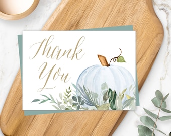 Blue Pumpkin Folding Thank You Card Template, Fall Baby Shower Thank You, Boy Baby Shower Printable, DIY Editable Thank You Card, BPS