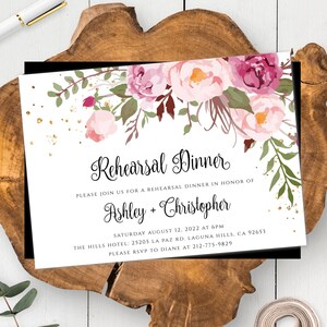 Floral Boho Rehearsal Dinner Invitation Template, Instant Download, Pink Floral Wedding Rehearsal Invite, DIY Edit + Print Yourself, WBBH