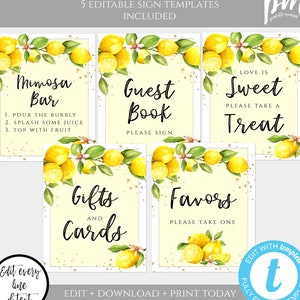 Lemon Shower Sign Template Set, She Found Her Main Squeeze Bridal Shower, Citrus Shower, Printable Lemon Shower Decor, Editable Signs, LWS