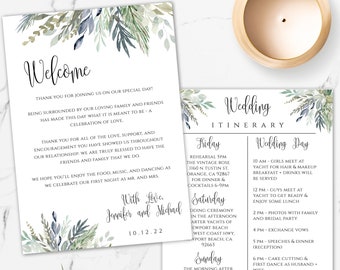 Greenery Wedding Itinerary Template Download, Printable Wedding Itinerary, Editable Welcome Note & Wedding Timeline, Welcome Letter, WBGB