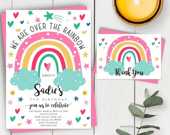 Rainbow Invitation Template, Rainbow Birthday, Rainbow Party Invite, Magical Rainbow Invitation, Colorful Over The Rainbow Invitation