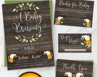 A Baby is Brewing Invitation, Beer Baby Shower Invite, Coed Baby Shower Invitation Template, Rustic Baby Shower, BBQ Baby Shower Invite, DIY