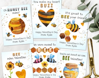 Bee Valentines Day Card Template, Honey Bee Valentine Card for Kids Classroom, Bee Mine Valentine Bumble Bee Editable Personalized Valentine