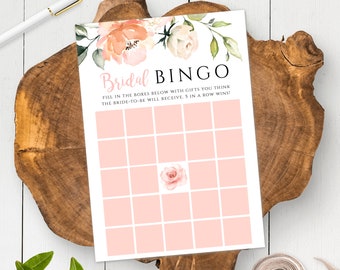 Peach Floral Bridal Shower Bingo Game Template, Bridal Shower Game, Bingo Card, Editable + Printable Template, Instant Download Game, WSB2