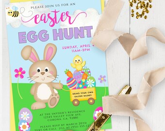 Easter egg hunt Invitation Template, Printable Easter Party Invite for Kids, DIY Editable Church Easter egg hunt Invite, Easter Bunny Card