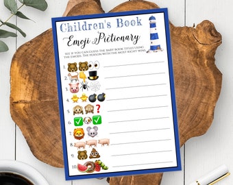 Nautical Baby Shower Game Template, Emoji Pictionary, Emoji Game, Children's Book Emoji Game, Edit + Print Template, Instant Download, BSN