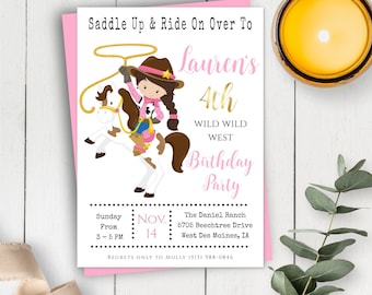 Cowgirl Birthday Invitation, Saddle Up Invitation Template, Western Party, Cowgirl Invitation, Cowgirl Printable, Editable Western Birthday