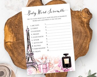 Paris Baby Word Scramble Game Template, Printable Français Baby Shower Game, Eiffel Tower Game, Editable Girl Shower Game Download, BSPP