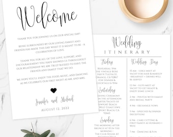 Wedding Itinerary Template Download, Printable Wedding Itinerary, Fully Editable, Welcome Note & Wedding Timeline, Welcome Letter, WBWC