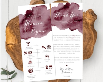 Burgundy Wedding Itinerary Template Download, Printable Wedding Itinerary, Editable Welcome Note + Wedding Timeline, Welcome Letter, WBBW2