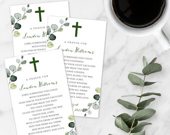 Personalized Prayer card for Boy, Editable Greenery Baptism Gift For Boy, Editable Baptism Card, Personalized Baby Name, Custom Prayer, BAP8