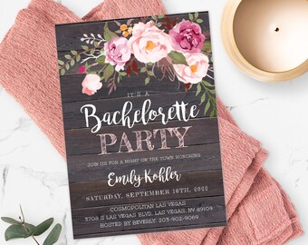 Rustic Floral Bachelorette Party Invitation Template, Pink Floral Printable + Editable Bachelorette Party Invite, Instant Download, WSRF