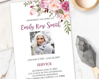 Pink Floral Folding Funeral Program Template, Memorial Program, Memorial Service, Order Of Service Printable, Editable Funeral Program, PFF2
