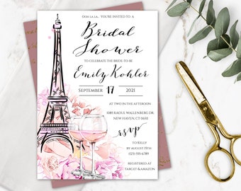 Paris Bridal Shower Invite With Back Side Included, Bridal Shower Invitation Instant Download, French Theme Printable Shower Invitation WSP