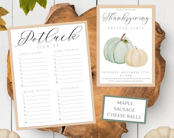 Thanksgiving Invitation Potluck Party Template Set, Thanksgiving Dinner Party, Friendsgiving Invitation, Work Party, Turkey Holiday Party