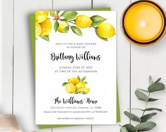 Lemon Baby Shower Invitation Template, Editable Citrus Baby Shower Invite, Printable Lemon Baby Shower Invite, Gender Neutral Invite, BSL