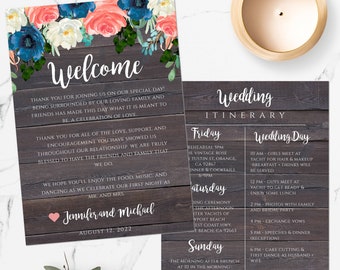 Rustic Wedding Itinerary Template Download, Printable Wedding Itinerary, Fully Editable, Welcome Note & Wedding Timeline, Welcome Letter