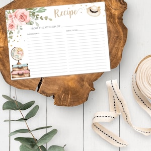 Printable Recipe Card Template for Bridal Shower, Digital Download, DIY Editable Traveling From Miss to Mrs Bridal Shower Template, TBSP