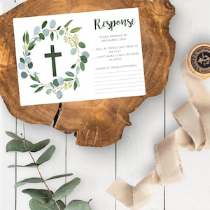 Greenery Baptism Response Card, Eucalyptus Baptism RSVP, Printable Baptism Template, DIY Editable Christening Card, Instant Download, GB