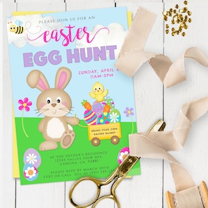 Easter egg hunt Invitation Template, Printable Easter Party Invite for Kids, DIY Editable Church Easter egg hunt Invite, Easter Bunny Card