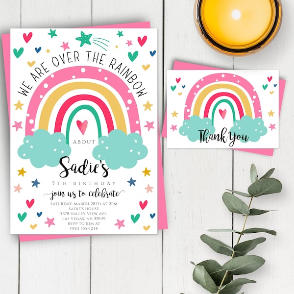 Rainbow Invitation Template, Rainbow Birthday, Rainbow Party Invite, Magical Rainbow Invitation, Colorful Over The Rainbow Invitation