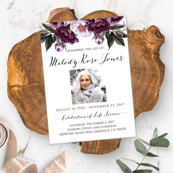 Lavender Floral Funeral Program Template for Her, Memorial Printable for Woman, Editable Obituary Template, Order Of Service Printable,  LFF