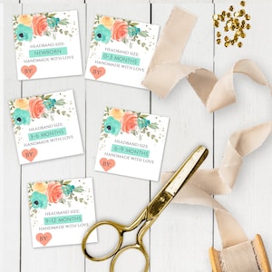 Mint and Coral Headband Tag Template for Baby Shower, Printable Headband Making Station DIY Make a Headband Editable Baby Headband Tags BSMC