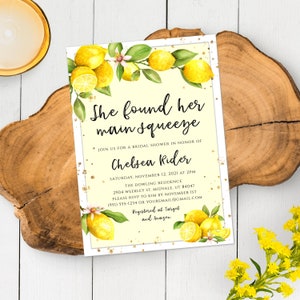 She Found Her Main Squeeze Lemon Bridal Shower Invitation Template, Citrus Bridal Shower, Editable + Printable Bridal Shower Invite, LWS