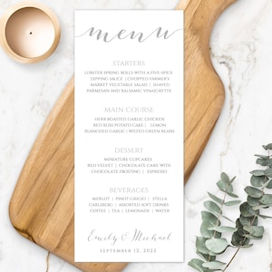 Plantilla imprimible de menú de bodas de plata, menú imprimible, menú de boda, menú Kraft, menú editable, descarga instantánea, plantilla de menú de script WBGW