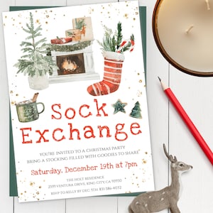 Sock Exchange Christmas Party Invitation Template, Editable Stocking Swap Holiday Party Invite, Printable Work Party Invite Adult Xmas Party