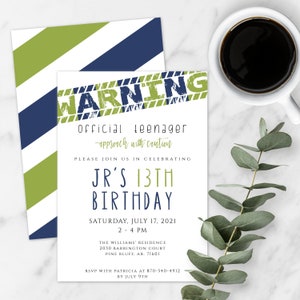 Birthday Party Invitation Template, Teenager Birthday Invite, Official Teenager Warning, Approach With Caution, Custom Editable Template