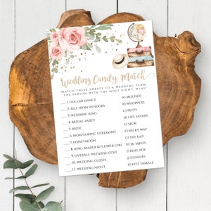 Traveling From Miss to Mrs Candy Matching Wedding Shower Game Template, Pink Floral Bridal Shower Game, DIY Editable Candy Game, TBSP