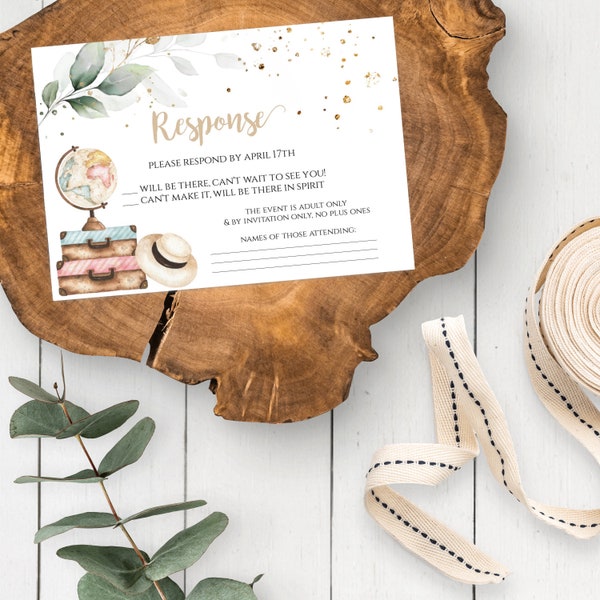 Greenery Traveling From Miss to Mrs Bridal Shower Response Card Template, Eucalyptus Printable RSVP, Instant Download Editable Adult Only TG