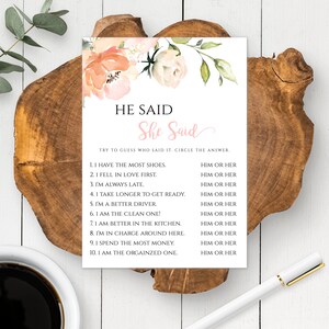 Peach Bridal Shower Game Template, He Said She Said, Wedding Shower Game, DIY Editable Template, Instant Download, DIY Printable Game, WSB2