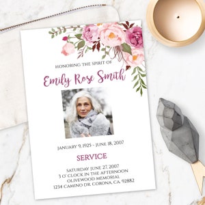 Pink Floral Folding Funeral Program Template, Memorial Program, Memorial Service, Order Of Service Printable, Editable Funeral Program, PFF2