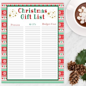 Weihnachtsgeschenkliste druckbare Vorlage, bearbeitbare Weihnachtsgeschenkliste, Geschenkliste, Weihnachtsgeschenkliste, Weihnachtsplaner, Xmas Organizer