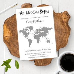 World Map Invitation Template, Going Away Party Invite, Farewell Party, Moving Party, Bon Voyage Party, Missionary Farewell, Retirement