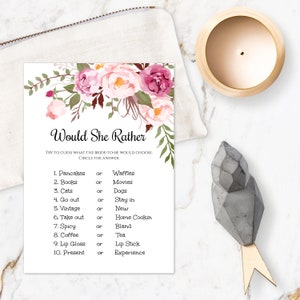 Pink Floral Would She Rather Bridal Shower Game Template, Bridal Shower Activity, Wedding Shower Game, Editable Game, Printable Game, WSBH