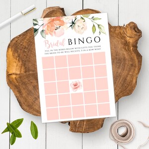 Peach Floral Bridal Shower Bingo Game Template, Bridal Shower Game, Bingo Card, Editable + Printable Template, Instant Download Game, WSB2