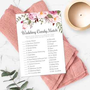 Pink Floral Wedding Candy Match Bridal Shower Game Template, Floral Boho Candy Matching Game DIY Edit + Print Yourself Instant Download WSBH