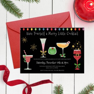 Christmas Party Invitation Template, Printable Holiday Party Invitation Editable Work XMAS Party Invite Merry Little Cocktail Merry & Bright