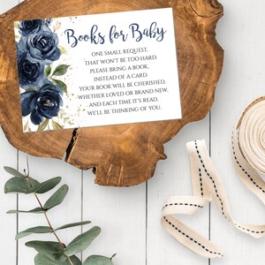 Blue Books For Baby Card Template, Editable Book Request Card, Baby Shower Insert Card Printable Bring a Book Card Twin Baby Shower Card TBS